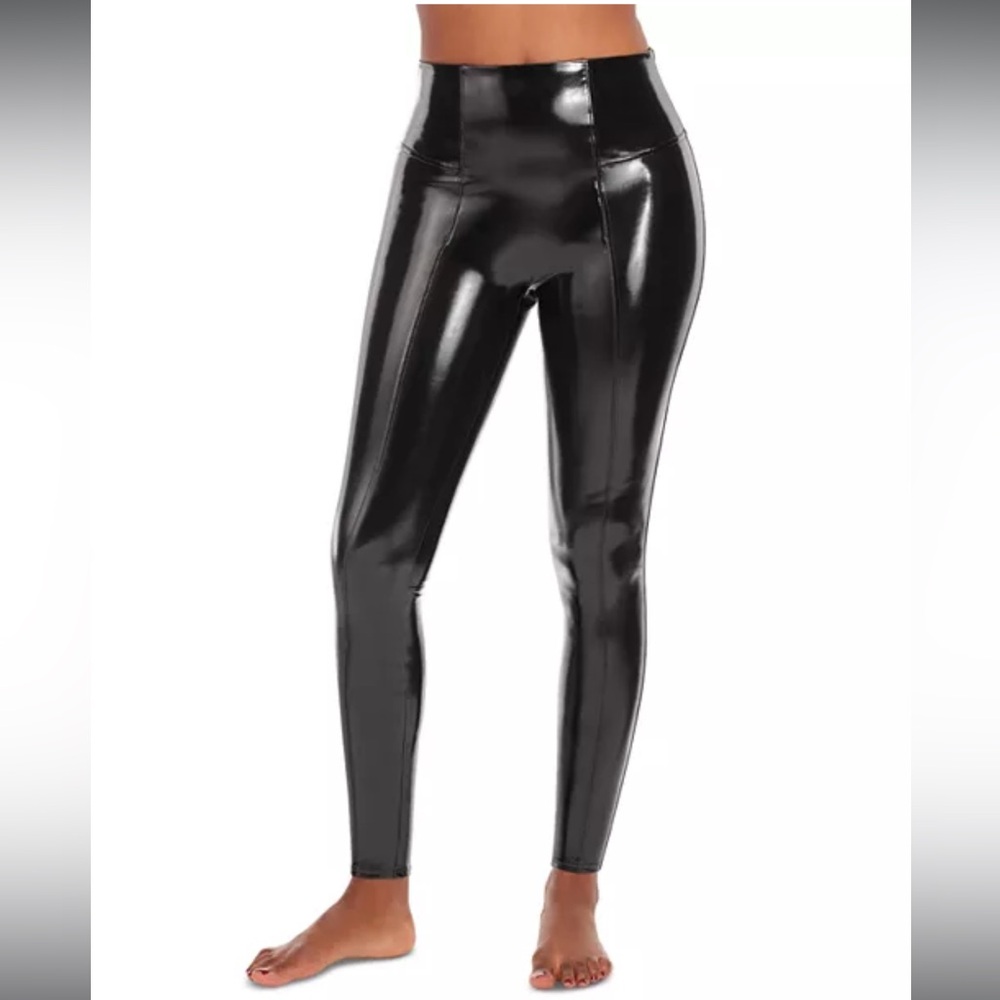 SPANX - Faux Patent Leather Leggings Black - Size Small, Petite